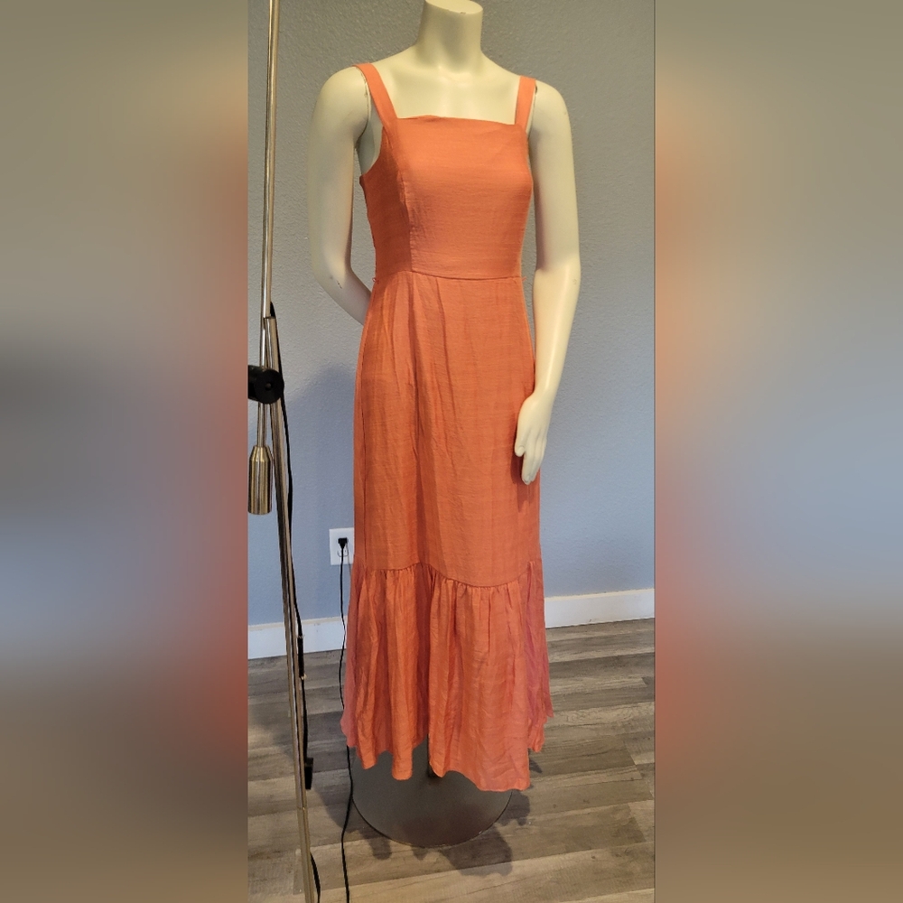 TAYLOR PAPAYA ORANGE Long DRESS SIZE 2 Ruffled Sundress Spaghetti Strap - Picture 11 of 16